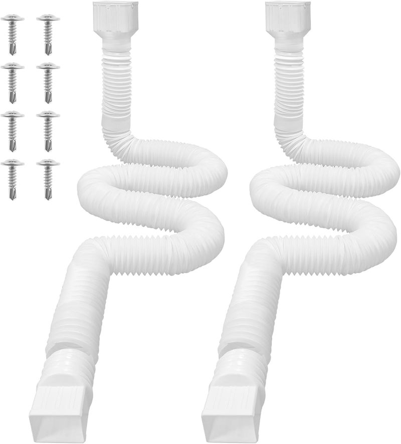 Loyala 2PCS 11.5ft Gutter Downspout Extensions Flexible Drain Downspout Extender Gutter Connector Rainwater Drainage Expandable up to 11.5ft (White) - Image 1